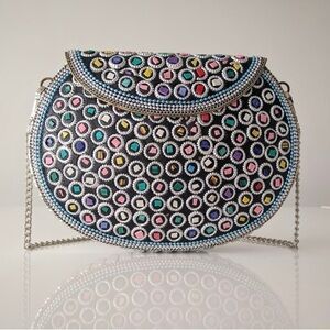 NEW Never Used Ramla Handmade Silver with Multi Colored Mosaic Beaded Clutch